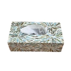 Caja de pañuelos rectangular de alta gama con incrustaciones de nácar y madera hecha a mano para decoración del hogar - Product Image 2
