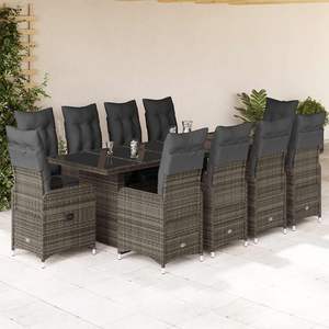 Conjunto de Bistro de Ratán PE Gris con Acero con Recubrimiento en Polvo y Vidrio Templado para Muebles de Jardín - Product Image 1