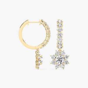 Pendientes de Aro de Oro Amarillo de 14K con Gotas de Estrella, Diamantes Cultivados en Laboratorio, Corte Redondo, 16 Piedras, Certificados por IGI - Product Image 6