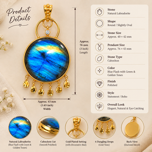 Pendentif fantaisie en laiton plaqué or 18 carats avec pierre précieuse labradorite, forme ronde, minimaliste, bijoux de mode les plus vendus en gros - Product Image 2