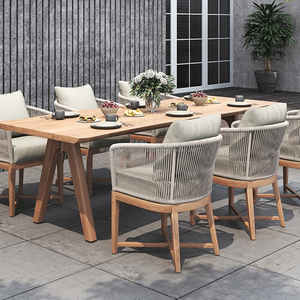 Chaise de salle à manger contemporaine moderne en bois de teck massif sièges à coussin amovible belle corde osier mariage salle à manger salon - Product Image 6