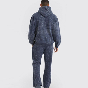 Puff Print Heavyweight Summer Breathable Sweatsuit <b>Mens</b> Custom Logo <b>Flare</b> Tracksuit Cotton Raw Hem Flared Pants Tracksuit - Product Image 3