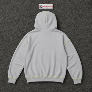 เสื้อฮู้ดซิปสีเทาสไตล์โกธิค แต่งตะเข็บสีเขียว ทรงโอเวอร์ไซส์ สตรีทแวร์ ปักโลโก้ ยูนิเซ็กส์ แฟชั่นพังก์แบบคัสตอม เหมาะสำหรับผู้ชาย - Product Image 6
