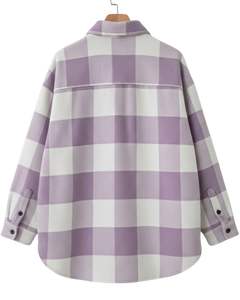 Chemise-veste surdimensionnée à carreaux blancs lavande personnalisée pour homme, à manches longues, boutonnée, chaude, pour l'hiver - Product Image 4