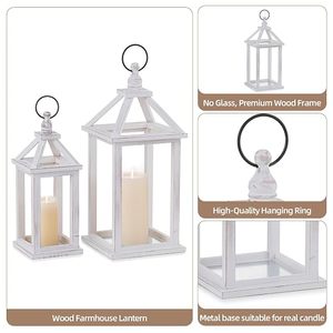 Farol de Madera Cuadrado Hecho a Mano con Marco de Metal Blanco, Diseño Rústico para Decoración Navideña del Hogar - Product Image 2