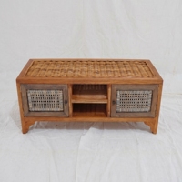 Meuble TV en rotin, armoire en osier, console multimédia minimaliste antique, unité de rangement pour salon, style bohème, pour téléviseurs