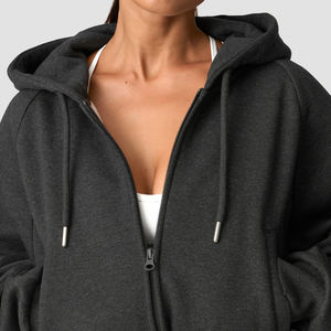 Vente en gros de vêtements de fitness pour femmes en coton respirant et écologique, tricotés, avec col en tissu éponge uni, imprimés sur mesure, pour l'automne/hiver - Product Image 5