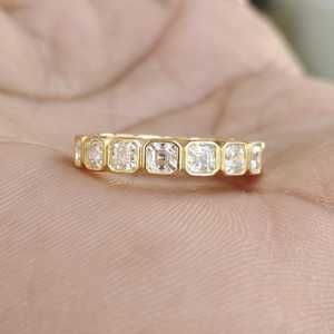 Anillo de eternidad de lujo con diamante de corte Asscher de 1.61 quilates cultivado en laboratorio para mujer, oro macizo de 14 quilates, regalo de boda para parejas - Product Image 4