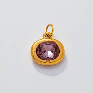 Colgante de Plata de Ley 925 Bañada en Oro con Amatista Ovalada de 6x8mm, Piedra de Nacimiento, con Engaste de Bisel - Joyería al por Mayor - Product Image 1