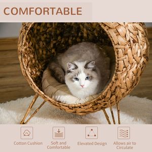 Collezione Autunnale: Cuccia per Gatti Intrecciata a Mano da 20,5 Pollici, Villa Rialzata in MDF con Cuscino Marrone per Piccoli Animali, Cuccia per Cani - Product Image 6