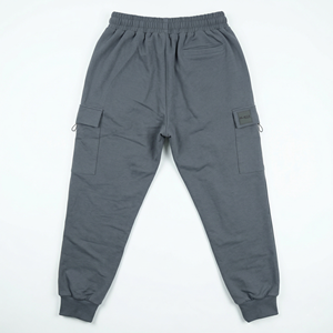 Jogging de sport pour homme en coton fuselé gris foncé avec logo personnalisé, style hip-hop, légers, avec poignets élastiques et fermeture éclair - Product Image 5