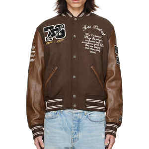 Chaqueta de béisbol de cuero Vintage para hombre de invierno otoño con logotipo bordado del fabricante estilo universitario Letterman Varsity - Product Image 1