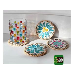 ATTRACTIVE MOTHER OF PEARL INLAY WITH RATTAN PLACE MAT VIETNAM WHOLESALE TRADE EXPORT RATTAN COASTER FREE LOGO ENGRAVED - Product Image 6