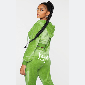 High Quality Custom logo Design <b>Womens</b> Blank 2 Piece Set <b>Velour</b> <b>Tracksuit</b> Female Sportswear Velvet Fleece <b>Tracksuits</b> for <b>Women</b> - Product Image 6