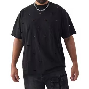 Camisetas de hombre de algodón desgastado, estilo casual de verano, con rotos, tela transpirable, estilo urbano vintage, para uso diario relajado. - Product Image 4