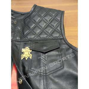 Chaleco de Cuero Genuino de Vaca con Corte de Diamante Personalizado para Hombre, Nuevo Chaleco de Motociclista sin Mangas, Moderno, Casual, para Invierno - Product Image 3