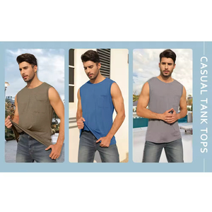 Wholesale Customized Men's Tank Top Solid Color Quick Dry Breathable Eco-Friendly Polyester/Cotton Nonwoven Sports Wear Custom - Product Image 5
