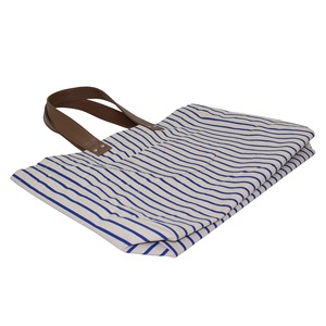 Tokra Impex Striped Medium Beach Tote Bag with PU Handle Polyester Lining Inside <b>Zip</b> Pocket V Pocket 12 OZ Natural Canvas - Product Image 4