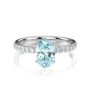 Classic Oval Cut Topaz Engagement <b>Ring</b> With Pave Diamond Band Rhodium Plated 18K Gold Women's Fine Jewelry - Product Image 1