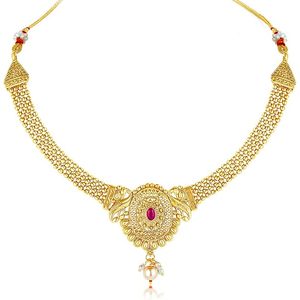 Gold Plated Alloy <b>Necklace</b> and Earring Set with <b>Ruby</b> Stone Classic Women's Wedding Jewelry - Product Image 2