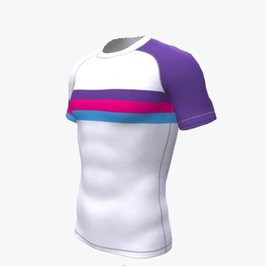 เสื้อคอมเพรสชั่นแขนยาวผู้ชาย สีชมพู ลายคลื่นสีฟ้า คอกลม กระชับรูปร่าง ระบายความชื้นได้ดี เหมาะสำหรับทุกฤดูกาล เสื้อกีฬา - Product Image 2