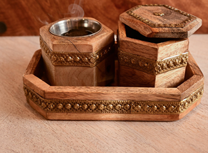 FAIZA CRAFT Eco-Friendly Wooden Candle Jar Handmade Islamic Set 3 Square <b>Mother</b> Pearl Bakhoor <b>Box</b> Tray Bone Inlay MOP Home Decor - Product Image 6