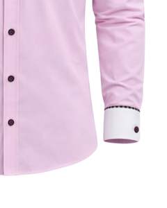 Chemise habillée rose ajustée pour homme, manches longues, boutonnée, col et poignets contrastants, formelle et décontractée, pour le bureau, en mélange de coton, OEM - Product Image 6