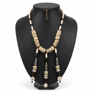 Handmade Black White Beaded Fringe <b>Statement</b> <b>Necklace</b> with Seed Beads Resin Cabochons Adjustable Chain for Women Emotion Party - Product Image 4