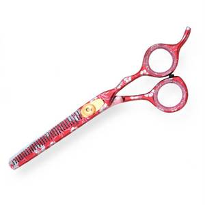Tijeras de Adelgazamiento de Cabello Reutilizables con Diseño Floral Rojo, 28 Dientes, Hoja de Acero Inoxidable, Mango Largo para Diestros, Uso en Salón de Belleza - Product Image 6