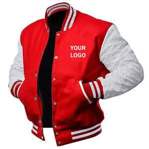 <b>Mens</b> Red And <b>White</b> Hooded Varsity <b>Jacket</b> Snap Button Letterman Casual Streetwear Coat - Product Image 6