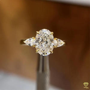 Bague de fiançailles et de mariage vintage à trois pierres en moissanite taillée, en argent sterling 925 plaqué or 14 carats, certifiée IGI, pour femme, cadeau - Product Image 5