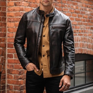 Veste en cuir de vache véritable pour homme, nouvelle collection 2026, col montant en toile, écologique, séchage rapide - Product Image 1