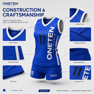 ONETEN APPARELS Ensemble de maillot de volley-ball pour femmes, bleu rayé, col en V, sans manches, short athlétique anti-transpiration, numéro personnalisé 11 - Product Image 4
