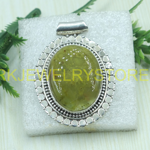 Natural Green <b>Opal</b> <b>Pendant</b> 925 Sterling Silver Handmade Oval Cabochon Vintage Boho Statement Jewelry Gift for Women Unisex Her - Product Image 3