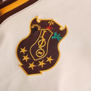 Iota Phi Theta Neutral Fleece Cardigan Cream Brown <b>Gold</b> Greek Apparel Fraternity <b>Button</b> Up Sweater Premium Fit - Product Image 2
