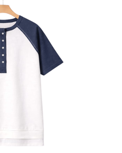 เสื้อยืดแขนสั้นผู้หญิงสีขาวกรมท่า แขนเสื้อแบบแร็กแลน ผ้าฝ้ายผสม แขนสั้น สวมใส่สบาย น้ำหนักเบา เหมาะสำหรับฤดูร้อน - Product Image 4