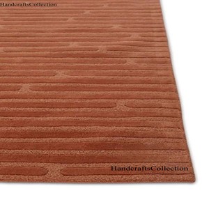 Tapis moderne en terre cuite, motif linéaire minimaliste, tapis en laine tufté, décoration de sol contemporaine pour salon et chambre, tapis d'appoint - Product Image 3