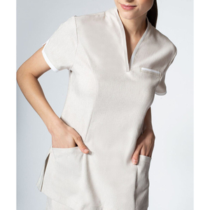 Light Weight Polyester Cotton Fabric Button Front Barber Salon Dress Multiple Color And Logo <b>top</b> Manufacturer Barber Salon Dress - Product Image 6
