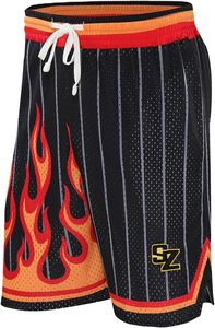 Men's Basketball Shorts Flame Print Mesh Breathable <b>Drawstring</b> Elastic Waist Custom Logo Sportswear Summer Adult Teamwear - Product Image 5