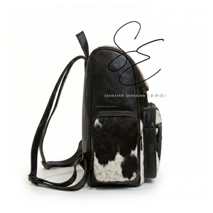 Vintage <b>Large</b> Travel Diaper Bag Tooled <b>Leather</b> Pony Hair On Hide Jumbo <b>Backpack</b> Rustic Western Cowhide <b>Backpack</b> For Mother's - Product Image 4