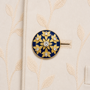 Botón de latón con diseño floral de esmalte azul y engaste de cristal de imitación para hombre, formal - Product Image 3