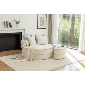 Poltrona a Botte Rotonda Oversize in Velluto con 5 Morbidi Cuscini, Divano per Soggiorno, Poltrona Relax con Poggiapiedi - Product Image 1