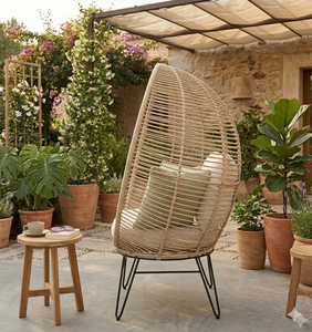 Modern Handwoven Natural Rattan Wicker Egg <b>Chair</b> Oval Patio Lounge Armchair With Metal Legs For <b>Garden</b> Balcony Home Furniture - Product Image 5