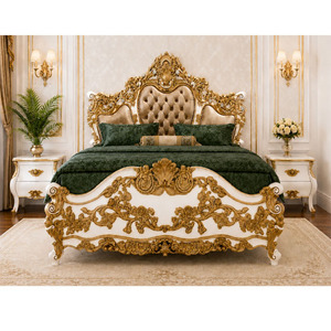 Compre una Cama King Size de Madera de Teca Tallada de Alta Gama con Cómoda y Armario a Juego, Juego de Muebles de Dormitorio Principal Estilo Francés - Product Image 1