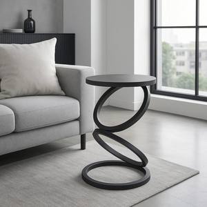 Table basse contemporaine avec base en métal en spirale, plateau rond en métal, table d'appoint de luxe pour le salon, meuble d'appoint pour canapé - Product Image 1