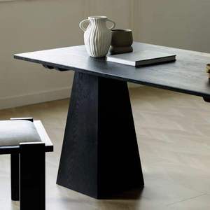Table à manger rectangulaire en bois massif de luxe moderne, design minimaliste noir, base géométrique contemporaine, 6 places, pour la maison - Product Image 2