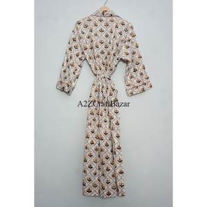 Hand Block Printed Cotton Kimono Bathrobe Indian Style Night Wear/Dressing Gown Winter 100% Cotton kimono robe for sleep - Product Image 6
