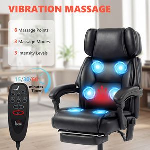 High Back Office Chair <b>Vibration</b> Massage Heated Reclining Feature Computer Chair Footrest Swivel Wheels <b>Remote</b> Control Black - Product Image 4