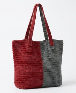 Sac fourre-tout en crochet à panneaux rouge et gris, ouvert, pour femme, style minimaliste, brodé, portable, pour la plage et le shopping, toutes saisons - Product Image 1
