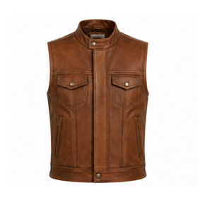 Gilet de moto professionnel en cuir pleine fleur respirant pour l'hiver, marron, taille standard internationale, vente en gros - Product Image 1
